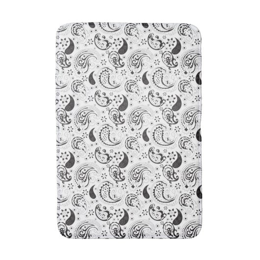 Black & White Paisley Pattern –Elegant Textile Art バスマット (正面縦)