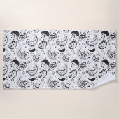 Black & White Paisley Pattern –Elegant Textile Art ビーチタオル (正面)