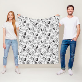 Black & White Paisley Pattern –Elegant Textile Art フリースブランケット