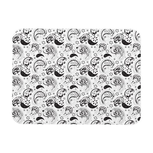 Black & White Paisley Pattern –Elegant Textile Art マグネット (横)