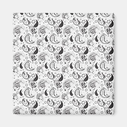 Black & White Paisley Pattern –Elegant Textile Art マグネット (正面)