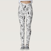 Black & White Paisley Pattern –Elegant Textile Art レギンス (正面)