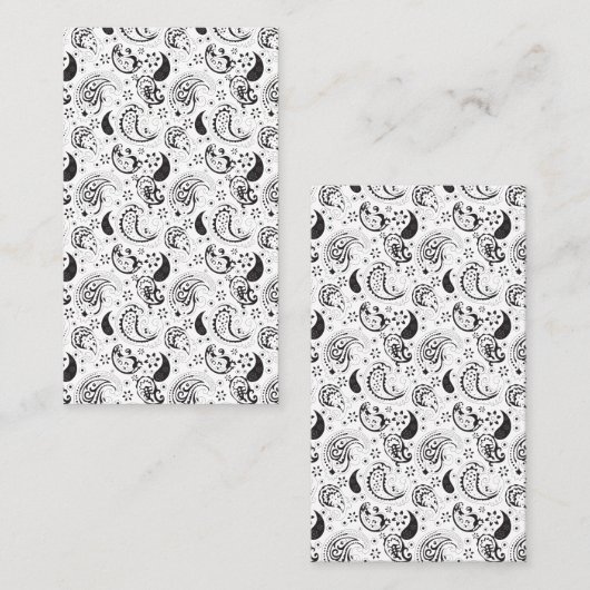 Black & White Paisley Pattern –Elegant Textile Art 予約カード (正面/裏面)