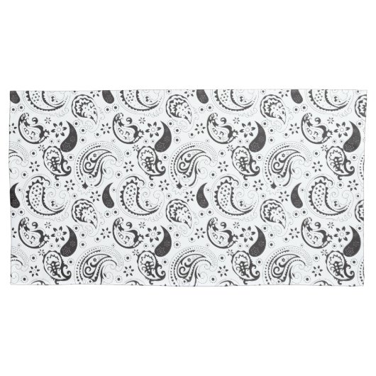 Black & White Paisley Pattern –Elegant Textile Art 枕カバー (正面左)