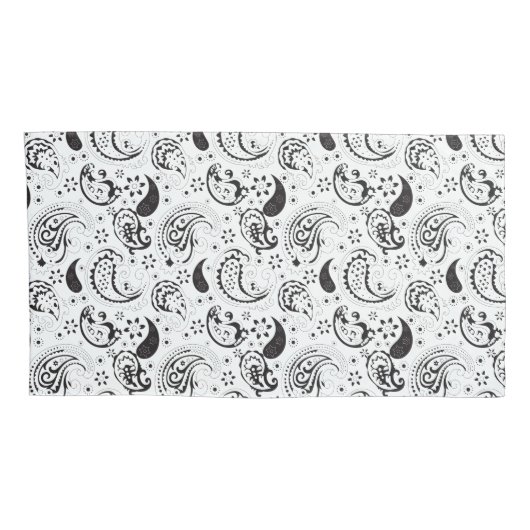 Black & White Paisley Pattern –Elegant Textile Art 枕カバー (裏面-右)