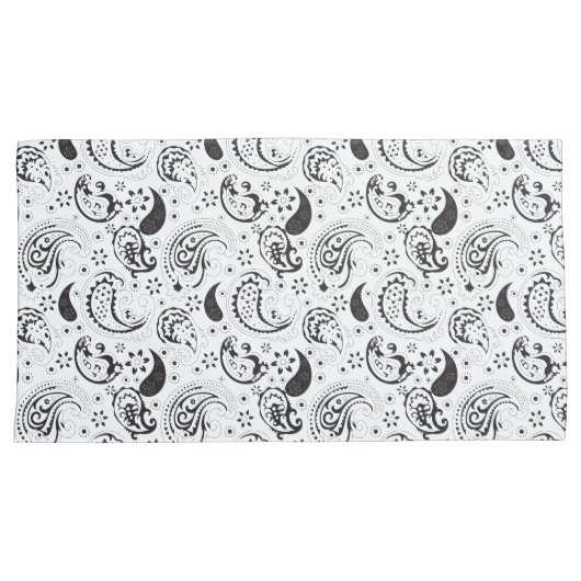 Black & White Paisley Pattern –Elegant Textile Art 枕カバー (正面右)