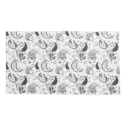 Black & White Paisley Pattern –Elegant Textile Art 枕カバー (裏面-左)