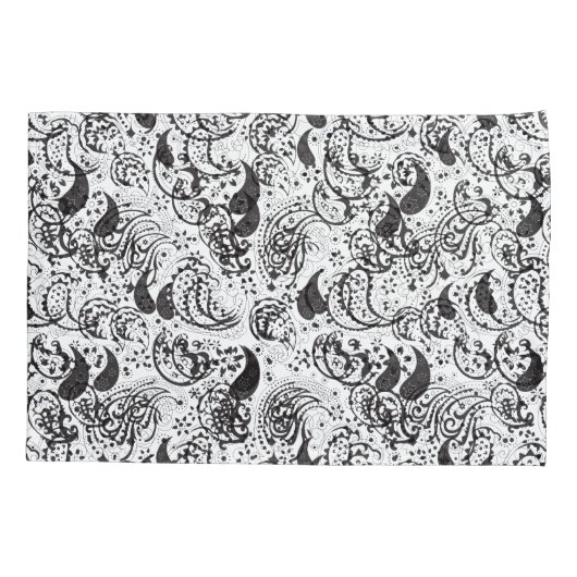 Black & White Paisley Pattern –Elegant Textile Art 枕カバー (裏面)