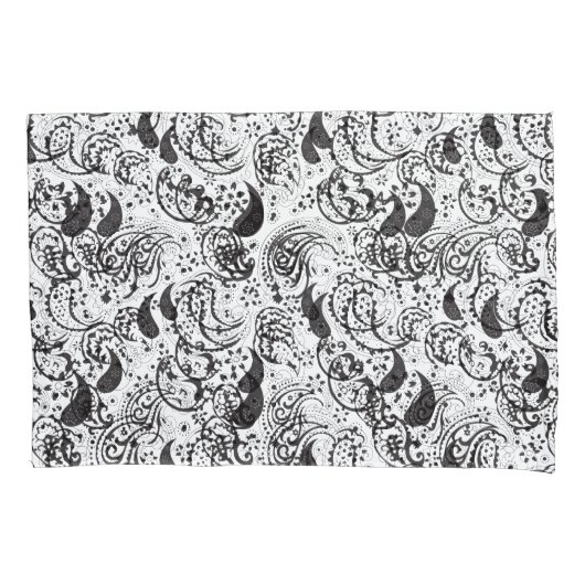 Black & White Paisley Pattern –Elegant Textile Art 枕カバー (正面)
