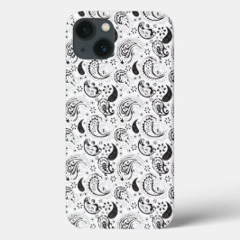 Black & White Paisley Pattern –Elegant Textile Art iPhone 13ケース