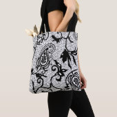 Black White Paisley Pattern Floral Swirl | Decor トートバッグ (クローズアップ)