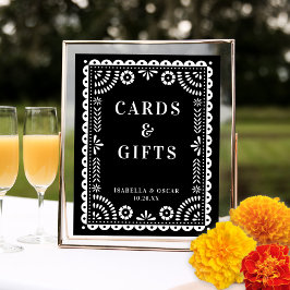 Black & White Papel Picado Wedding Reception Sign ポスター