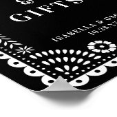 Black & White Papel Picado Wedding Reception Sign ポスター (角)