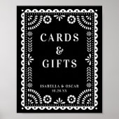 Black & White Papel Picado Wedding Reception Sign ポスター (正面)