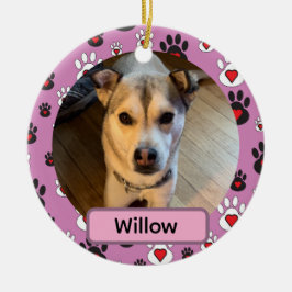 Black White Pawprint Red hearts Name pink Ornament セラミックオーナメント