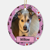 Black White Pawprint Red hearts Name pink Ornament セラミックオーナメント (左)