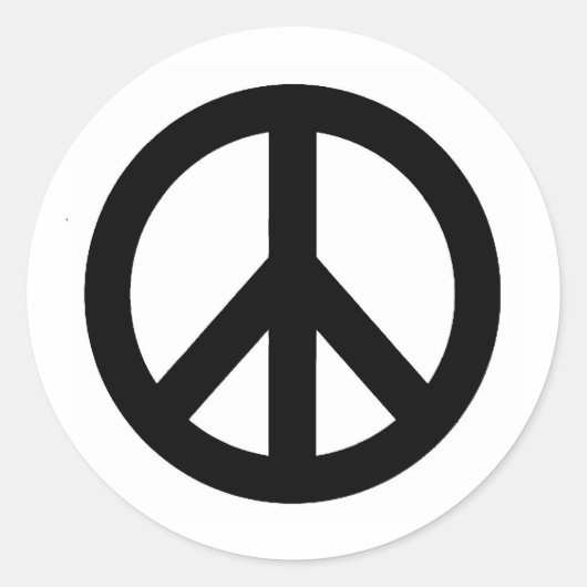 Black White Peace Sign Symbol ラウンドシール (正面)