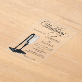 Black & White Pearl Champagne Glass Wedding アクリル招待状 (レイダウン)