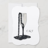Black & White Pearl Champagne Glass Wedding サンキューカード (裏面)