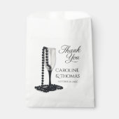 Black & White Pearl Champagne Glass Wedding フェイバーバッグ (正面)