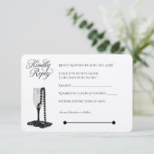 Black & White Pearl Champagne Glass Wedding 出欠カード (スタンド正面)