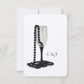 Black & White Pearl Champagne Glass Wedding 出欠カード (裏面)