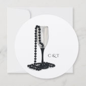 Black & White Pearl Champagne Glass Wedding 招待状 (裏面)