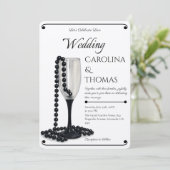 Black & White Pearl Champagne Glass Wedding 招待状 (スタンド正面)