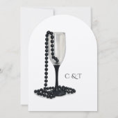 Black & White Pearl Champagne Glass Wedding 招待状 (裏面)