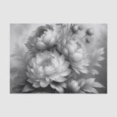 Black White Peony Floral Decoupage 薄葉紙 (正面)