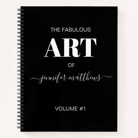 Black White Personalized Script Name Sketchbook ノートブック (正面)