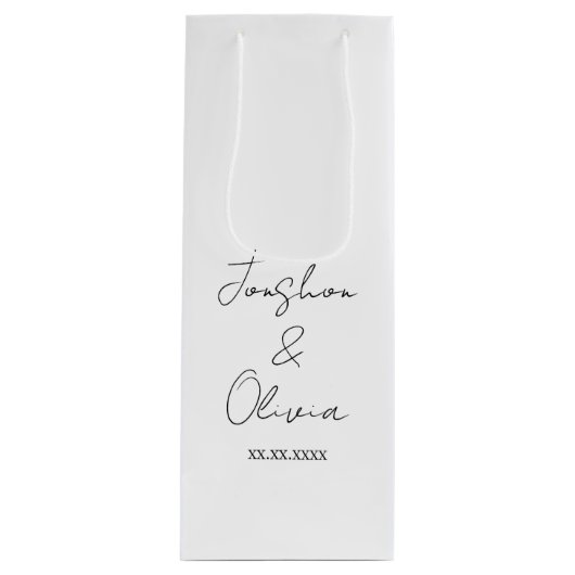 Black & White Personalized Wedding Party Wine Bag ワインギフトバッグ (正面)