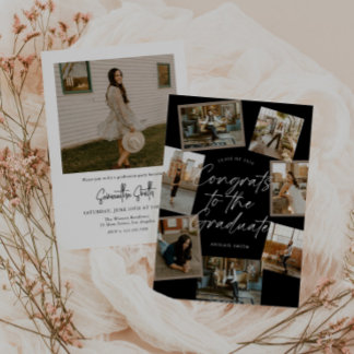 Black & White Photo Collage Graduation 招待状