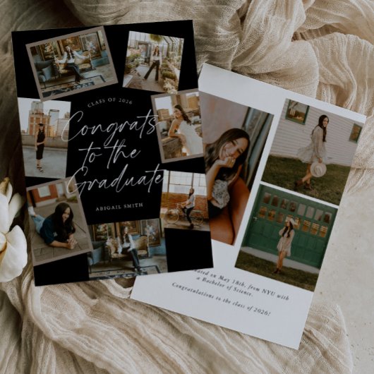 Black & White Photo Collage Graduation 案内状