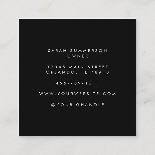 Black White Photo Elegant Makeup Artist スクエア名刺 (裏面)