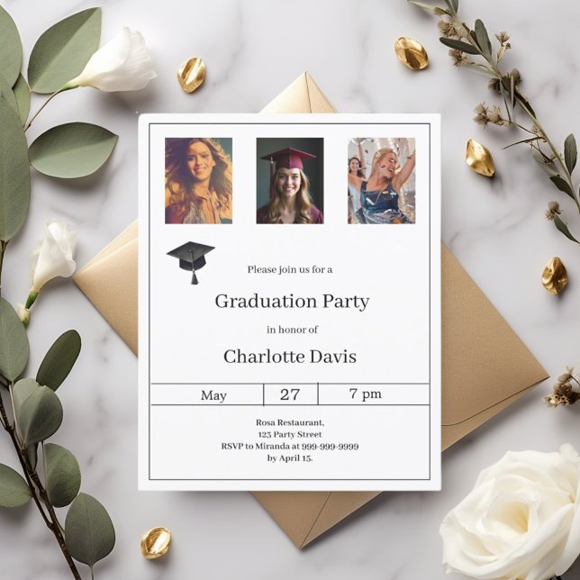 Black white photo Graduation Party invitation (クリエイターアップロード済み)