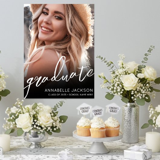 Black White Photo Graduation Party Sign ポスター