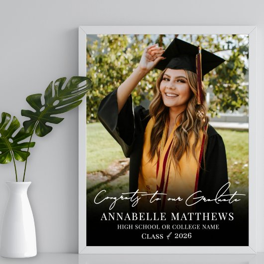 Black White Photo Graduation Party Sign ポスター