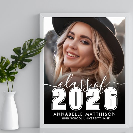 Black White Photo Graduation Party Sign ポスター