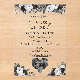 Black & White Photo Template Botanical Translucent アクリル招待状