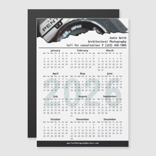 Black White Photographer Call 2026 Calendar Magnet (正面/裏面)