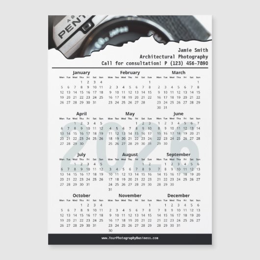 Black White Photographer Call 2026 Calendar Magnet (正面)