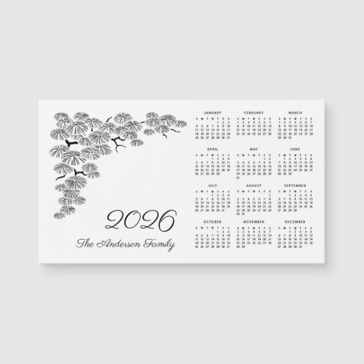 Black White Pine Branch Botanical Calendar 2026 (正面)