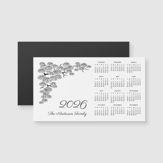 Black White Pine Branch Botanical Calendar 2026 (正面/裏面)