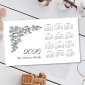 Black White Pine Branch Botanical Calendar 2026