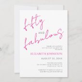 Black White Pink 50 and Fabulous Birthday Minimal 招待状 (正面)