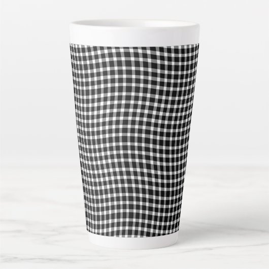 Black White Plaid Checker Seamless Pattern カフェラテマグ (正面)