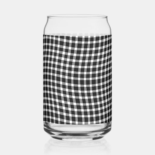 Black White Plaid Checker Seamless Pattern ガラス缶 (正面)