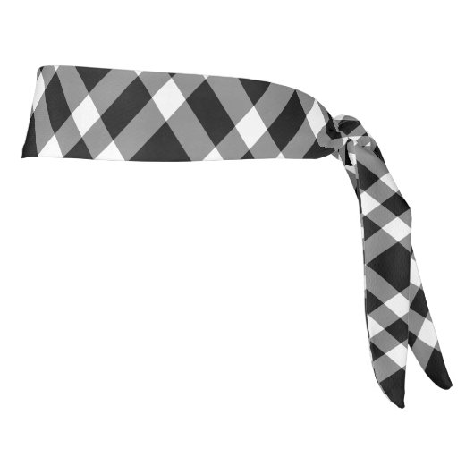 Black White Plaid Checker Seamless Pattern タイヘッドバンド (回転90)