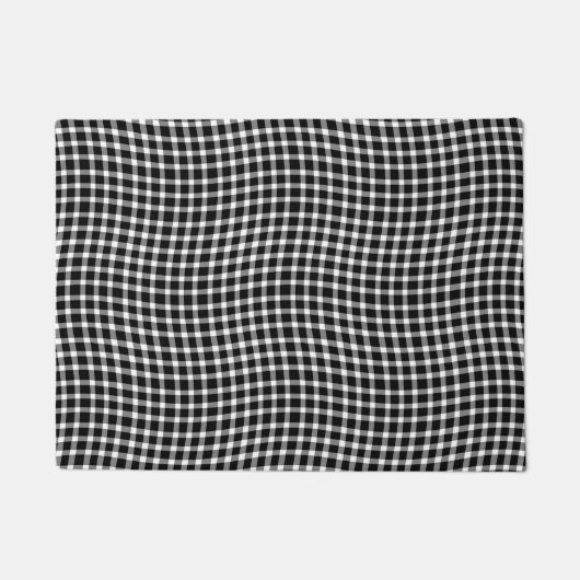 Black White Plaid Checker Seamless Pattern ドアマット (正面)